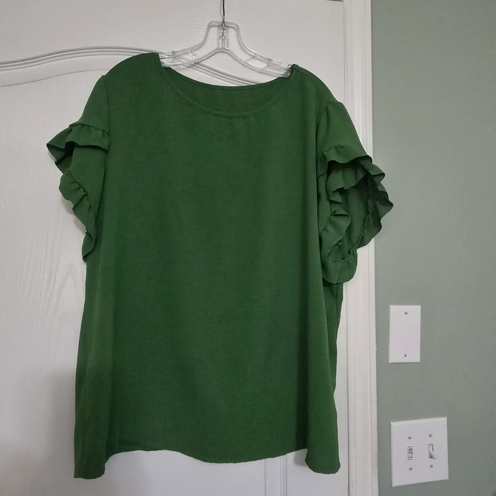 Elegant Green Ruffle Sleeve Top